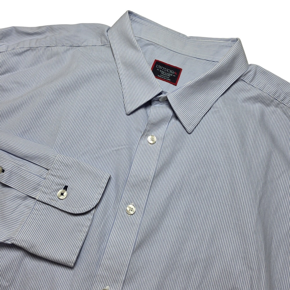 UNTUCKit Mens 3XL Blue White Stripe Bordeaux WF Wrinkle Free Button Down